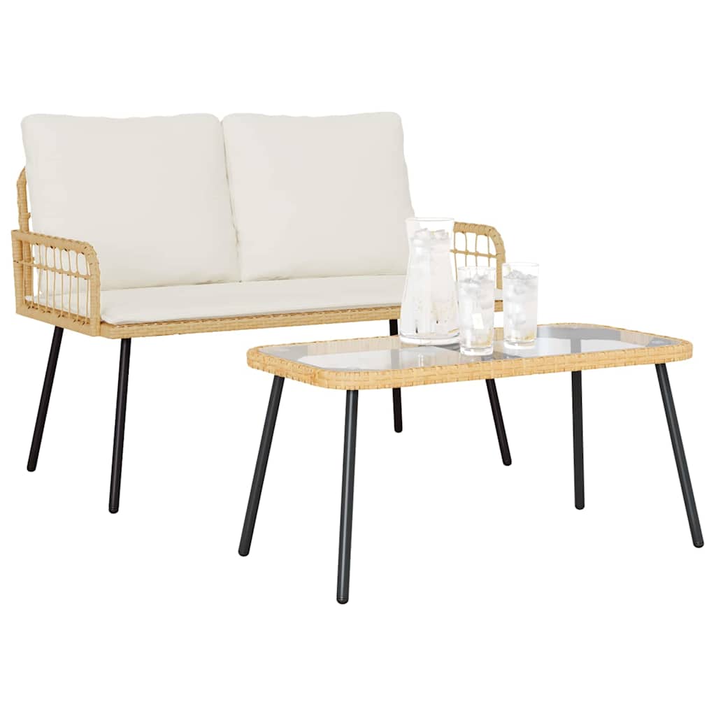2-teiliges Garten-Dining-Set mit Kissen aus natürlichem Poly-Rattan